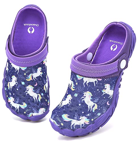 Kids Clogs Sandals Barefoot Shoes Boys Girls Beach Slippers Lightweight Outdoor Summer Water Shoes Purple Unicorn 4.5