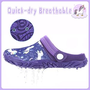 Kids Clogs Sandals Barefoot Shoes Boys Girls Beach Slippers Lightweight Outdoor Summer Water Shoes Purple Unicorn 4.5