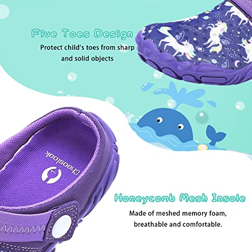 Kids Clogs Sandals Barefoot Shoes Boys Girls Beach Slippers Lightweight Outdoor Summer Water Shoes Purple Unicorn 4.5