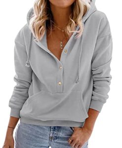 shaeueak women hoodies lightweight v neck sweatshirts long sleeve shirts loose fit sweaters size medium grey