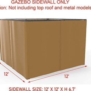 Gazebo Universal Replacement Privacy Curtain 4-Panels sidewall with Zipper (ONLY Curtain) (12' x 12', Khaki)