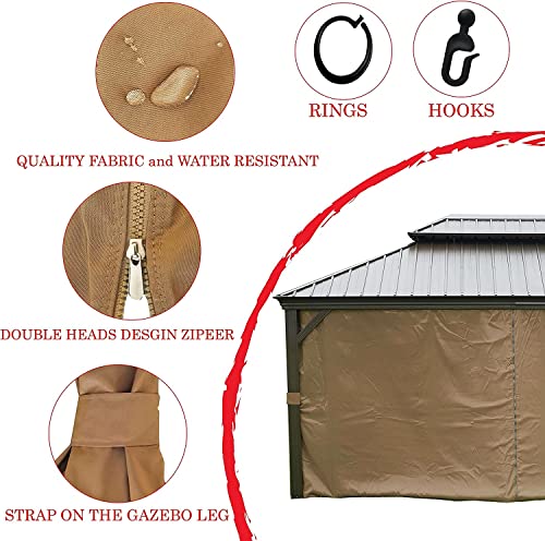 Gazebo Universal Replacement Privacy Curtain 4-Panels sidewall with Zipper (ONLY Curtain) (12' x 12', Khaki)