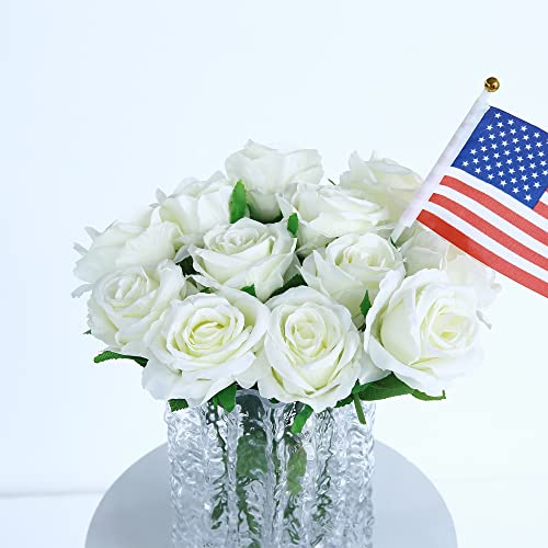 Felice Arts 12 Pack White Artificial Roses Flowers with Stems Silk Rose Bouquet for Wedding Vase Table Centerpiece DIY Gift Decor