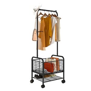 laundry cart with clothes rack,rolling laundry hamper basket cart with metal wire storage rack and hanging rack ，laundry butler garment rack storage rack