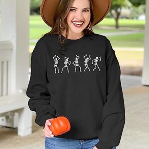 CM C&M WODRO Womens Halloween Dancing Skeleton Sweatshirts Spooky Season Crewneck Shirt Long Sleeve Horror Skull Pullover Top Black