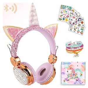 svyhuok unicorn bluetooth headphones for girls,teens,boys,wireless cat kids headset for smartphones tablet laptop pc,with mic and adjustable headband,perfect for birthday and xmas gifts.