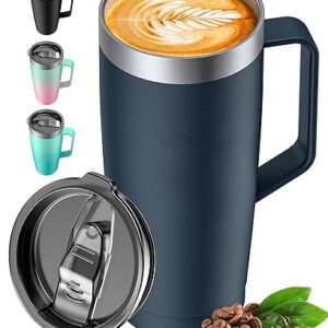 LyriFine Travel Mug with Handle, Od335 24oz Insulated Coffee Mug with Lid, Travel Mugs for Hot and Cold Double-Wall Vacuum Stainless Steel & Sliding Lid for Daily Life, Travel, Office, Blue