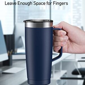 LyriFine Travel Mug with Handle, Od335 24oz Insulated Coffee Mug with Lid, Travel Mugs for Hot and Cold Double-Wall Vacuum Stainless Steel & Sliding Lid for Daily Life, Travel, Office, Blue