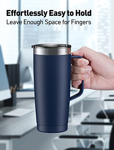 LyriFine Travel Mug with Handle, Od335 24oz Insulated Coffee Mug with Lid, Travel Mugs for Hot and Cold Double-Wall Vacuum Stainless Steel & Sliding Lid for Daily Life, Travel, Office, Blue