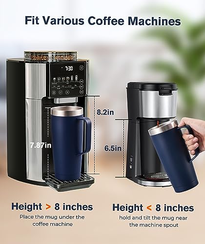 LyriFine Travel Mug with Handle, Od335 24oz Insulated Coffee Mug with Lid, Travel Mugs for Hot and Cold Double-Wall Vacuum Stainless Steel & Sliding Lid for Daily Life, Travel, Office, Blue