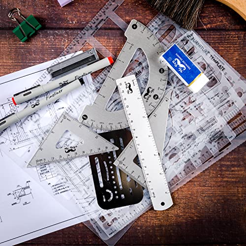 Mr. Pen- Professional Geometry Set, 17 Pcs, Architect Compass and Protractor Set, Interior Design Drafting Tools, Scale Ruler, Drawing Stencils, Metal Ruler