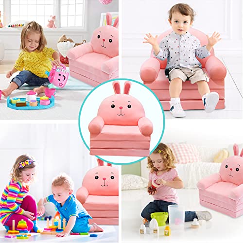 DOFIMATE 2 in 1 Pink Kids Toddler Couch Fold Out, Plush Kids Chair for Girls Toddlers Sofa Personalized Baby Couch Flip Open Mini Couch Baby Sofa Bed Chair for Toddlers Girls 0-3