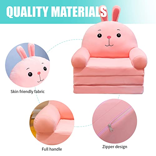 DOFIMATE 2 in 1 Pink Kids Toddler Couch Fold Out, Plush Kids Chair for Girls Toddlers Sofa Personalized Baby Couch Flip Open Mini Couch Baby Sofa Bed Chair for Toddlers Girls 0-3