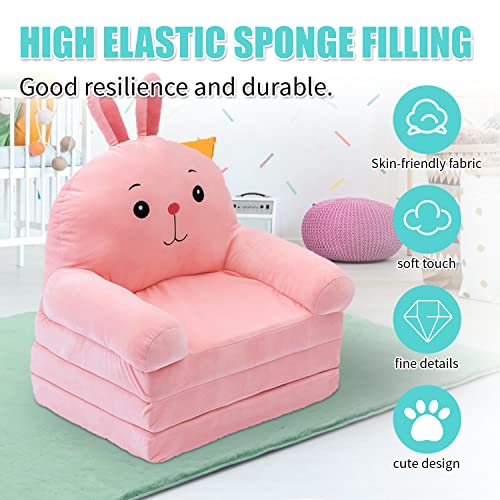 DOFIMATE 2 in 1 Pink Kids Toddler Couch Fold Out, Plush Kids Chair for Girls Toddlers Sofa Personalized Baby Couch Flip Open Mini Couch Baby Sofa Bed Chair for Toddlers Girls 0-3