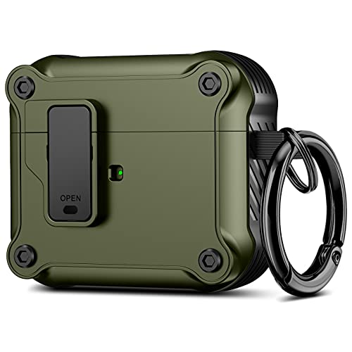 Valkit for Apple Airpods 3rd Generation Case Cover with Lock Cool AirPod 3 Case with Keychain for Men Women Military Hard Shell Rugged Shockproof Air Pod 3 Case for AirPod 3rd Gen Case 2021, ArmyGreen