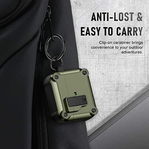 Valkit for Apple Airpods 3rd Generation Case Cover with Lock Cool AirPod 3 Case with Keychain for Men Women Military Hard Shell Rugged Shockproof Air Pod 3 Case for AirPod 3rd Gen Case 2021, ArmyGreen