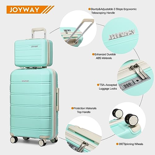 Joyway Luggage Carry-On Suitcases 20" Lightweight Polypropylene Carrying Case with TSA Lock,Rigid Luggage with Swivel Wheels,14" Cosmetic Bag & 7" Small Bag