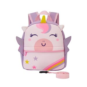 kk crafts preschool toddler backpack with leash, 3d cute cartoon neoprene animal schoolbag for kids boys girls（baby unicorn）