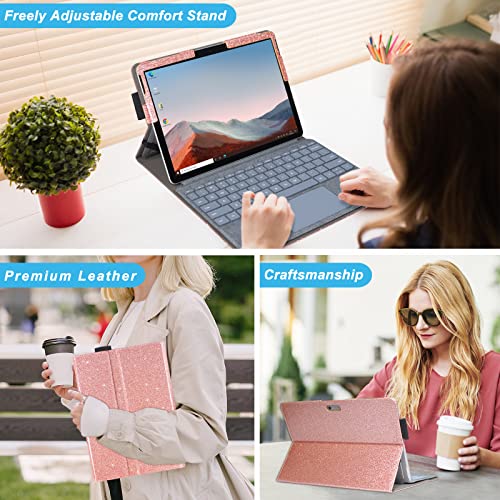 ACdream Case for Microsoft Surface Go 3 2021 / Surface Go 2 2020 / Surface Go 2018, Premium Leather Tablet Accessories, Rugged Cover Sleeve Shell Padfolio, Support Type Cover Keyboard, Glitter Rose