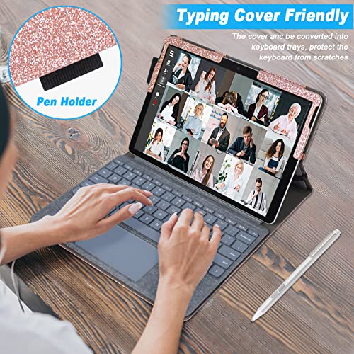 ACdream Case for Microsoft Surface Go 3 2021 / Surface Go 2 2020 / Surface Go 2018, Premium Leather Tablet Accessories, Rugged Cover Sleeve Shell Padfolio, Support Type Cover Keyboard, Glitter Rose