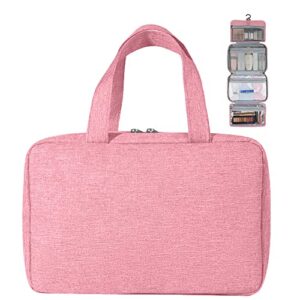 arzaxeko hanging makeup toiletry bag for women men small travel kit 4 in 1 folding cosmetic brush organizer pink