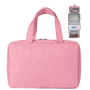 ARZAXEKO Hanging Makeup Toiletry Bag for Women Men Small Travel Kit 4 in 1 Folding Cosmetic Brush Organizer Pink