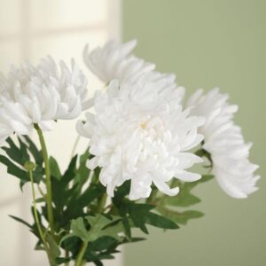 Efavormart 3 Stems | White 27" Artificial Silk Chrysanthemum Bouquet Flowers, Large Faux Mum Branches