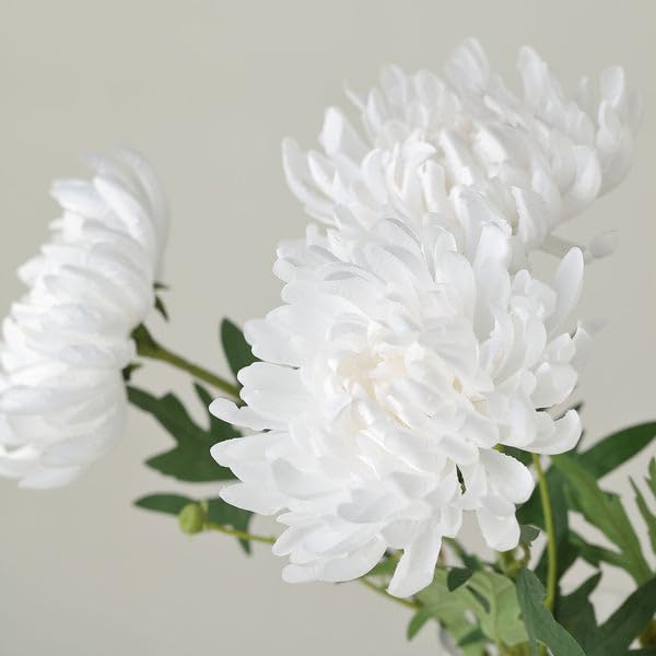 Efavormart 3 Stems | White 27" Artificial Silk Chrysanthemum Bouquet Flowers, Large Faux Mum Branches