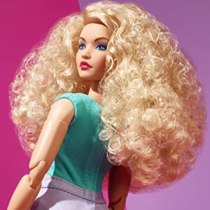 Barbie Looks Doll with Curly Blonde Hair Dressed in Ruched Crop Top & Satiny Lavender Shorts, Posable Made to Move Body For 6 years and older