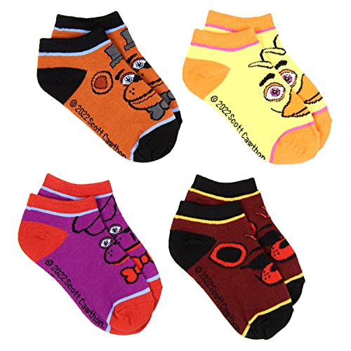 Bioworld Five Nights at Freddy's Kids Character Designs No-Shoe Ankle Socks 4 Pairs, 10-4