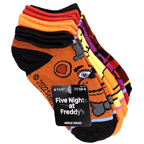 Bioworld Five Nights at Freddy's Kids Character Designs No-Shoe Ankle Socks 4 Pairs, 10-4