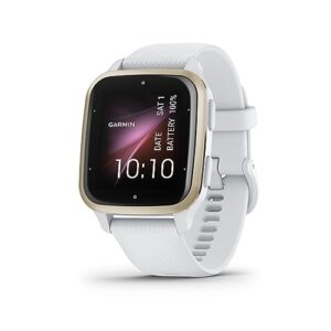garmin venu® sq 2 gps smartwatch, all-day health monitoring, long-lasting battery life, amoled display, cream gold and white