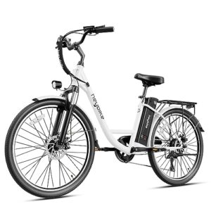 jasion heybike cityscape electric bike 350w electric city cruiser bicycle-up to 40 miles- removable battery, shimano 7-speed and dual shock absorber, 26'' electric commuter bike for adults white