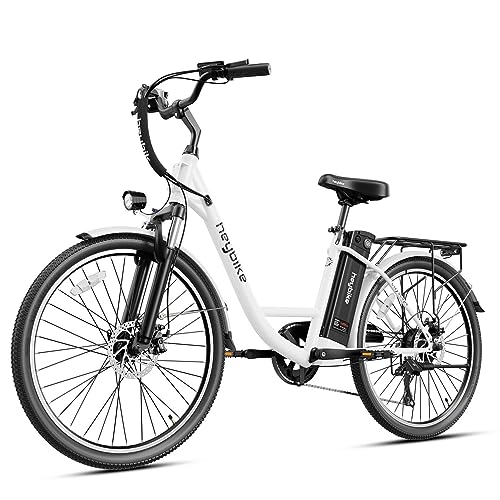 Jasion Heybike Cityscape Electric Bike 350W Electric City Cruiser Bicycle-Up to 40 Miles- Removable Battery, Shimano 7-Speed and Dual Shock Absorber, 26'' Electric Commuter Bike for Adults White