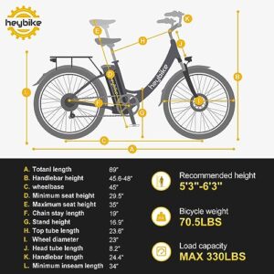 Jasion Heybike Cityscape Electric Bike 350W Electric City Cruiser Bicycle-Up to 40 Miles- Removable Battery, Shimano 7-Speed and Dual Shock Absorber, 26'' Electric Commuter Bike for Adults White