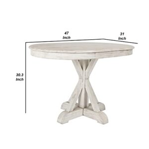 Benjara Dal 47 Inch Reclaimed Pine Wood Dining Table, Crossed Pedestal Base, White