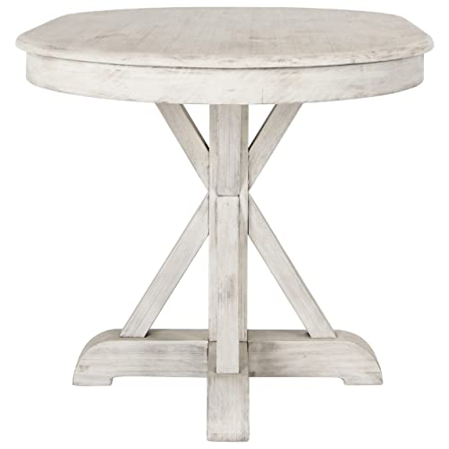 Benjara Dal 47 Inch Reclaimed Pine Wood Dining Table, Crossed Pedestal Base, White