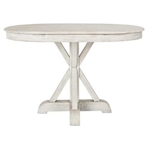 Benjara Dal 47 Inch Reclaimed Pine Wood Dining Table, Crossed Pedestal Base, White