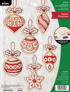 bucilla felt applique 6 piece ornament making kit, classic christmas, perfect for diy arts and crafts, 89508e