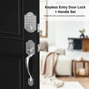 NeuType Keypad Deadbolt Electronic Keyless Entry Door Lock with Handle, Front Door Lock Set with Keypad, Auto Lock, 1-Touch Locking, 50 User Codes, Easy to Install (Traditional, Satin Nickel)