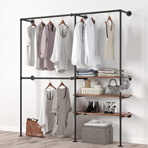 ONOTETUT Industrial Pipe Clothing Rack with Shelves,Industrial Clothing Rack for Hanging Clothes,75 Inch Wall Mounted Clothes Rack,Wall Clothes Rack,Industrial Pipe Clothes Rack With Wood Planks