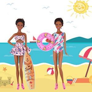 ZTWEDEN Doll Swimsuit Bikini Clothes and Beach Accessories for 11.5 Inch Girl Doll with Surfboard Diving Swim Accessories, 8 Bikini Swim Suit 3 Summer Dresses 10 Shoes Lifebuoys Beach Loungers