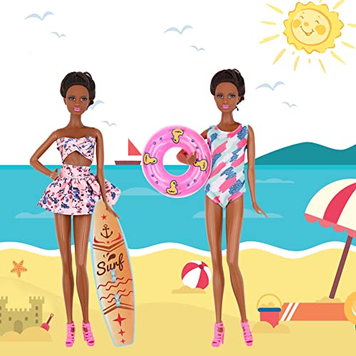 ZTWEDEN Doll Swimsuit Bikini Clothes and Beach Accessories for 11.5 Inch Girl Doll with Surfboard Diving Swim Accessories, 8 Bikini Swim Suit 3 Summer Dresses 10 Shoes Lifebuoys Beach Loungers