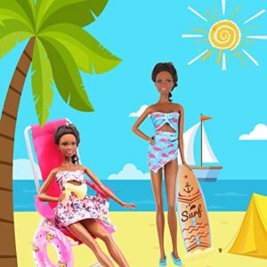 ZTWEDEN Doll Swimsuit Bikini Clothes and Beach Accessories for 11.5 Inch Girl Doll with Surfboard Diving Swim Accessories, 8 Bikini Swim Suit 3 Summer Dresses 10 Shoes Lifebuoys Beach Loungers