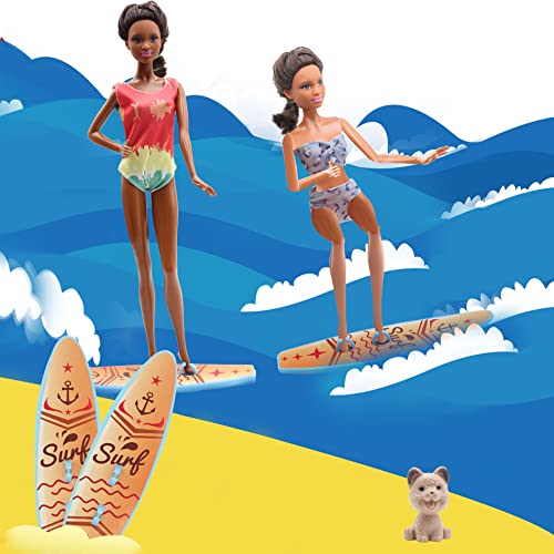 ZTWEDEN Doll Swimsuit Bikini Clothes and Beach Accessories for 11.5 Inch Girl Doll with Surfboard Diving Swim Accessories, 8 Bikini Swim Suit 3 Summer Dresses 10 Shoes Lifebuoys Beach Loungers