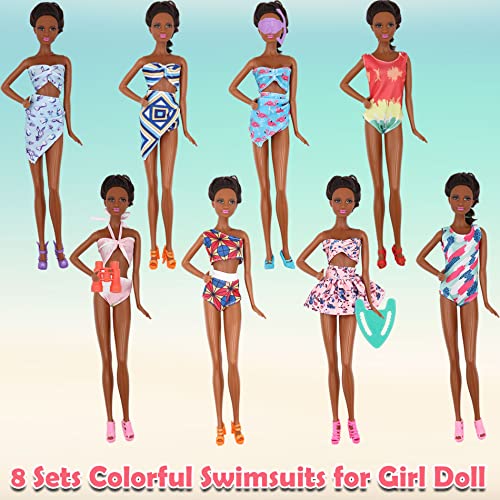 ZTWEDEN Doll Swimsuit Bikini Clothes and Beach Accessories for 11.5 Inch Girl Doll with Surfboard Diving Swim Accessories, 8 Bikini Swim Suit 3 Summer Dresses 10 Shoes Lifebuoys Beach Loungers