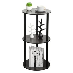 viewall round bedside side table, round end table with storage shelf small night stand for living room couch sofa bedroom balcony home office, black