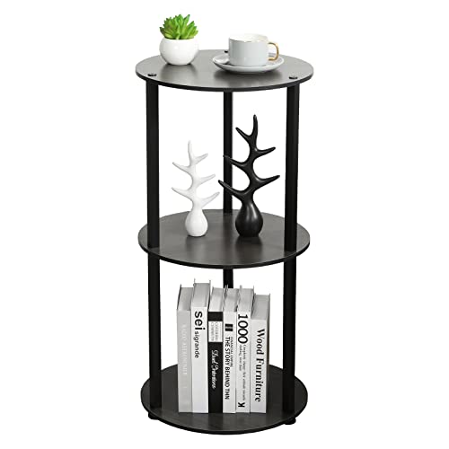 VIEWALL Round Bedside Side Table, Round End Table with Storage Shelf Small Night Stand for Living Room Couch Sofa Bedroom Balcony Home Office, Black