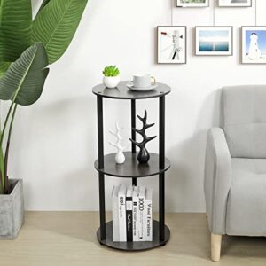 VIEWALL Round Bedside Side Table, Round End Table with Storage Shelf Small Night Stand for Living Room Couch Sofa Bedroom Balcony Home Office, Black