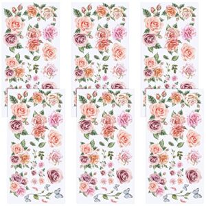 6 sheets flower rub on transfer floral rub on transfers for furniture vintage flower decal stickers for wood furniture summer flower craft wedding decor, 6 x 12 inches (rose)